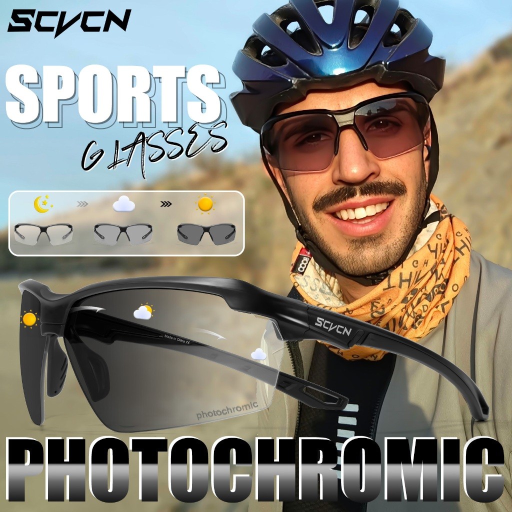 PROMO SCVCN S87 Kacamata Bersepeda Fotokromik UV400 Kacamata Fashion Lari Sepeda Mancing Mendaki Mot