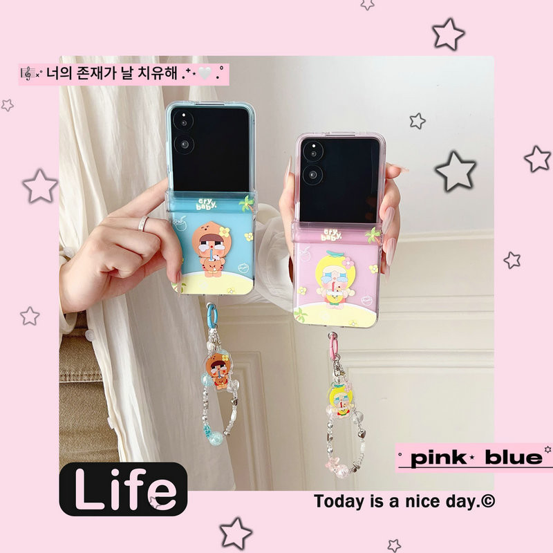 Casing HP Lipat untuk Motorola Razr 60 50 40 Ultra Motif Kelapa Lucu Gadis Menangis Rantai Hard TPU