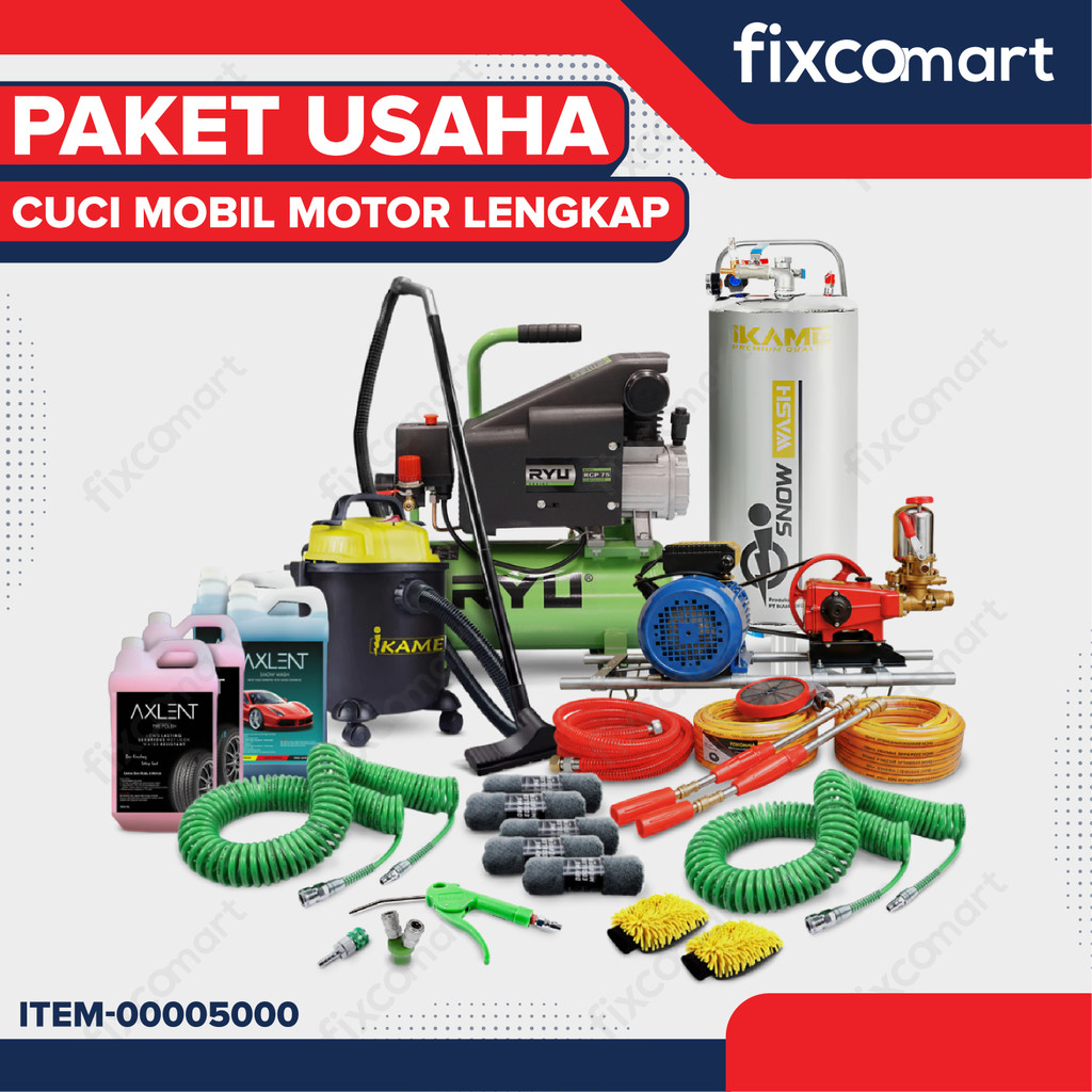 Paket Usaha Cuci Mobil Motor Lengkap - Mesin Steam Car Wash, Kompresor 2.5 HP, Snow Wash, Vacuum, Mi