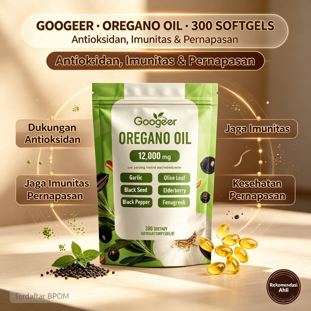 Googeer Oregano Oil 12000mg 300 Softgel Suplemen Herbal dengan Garlic Olive Leaf Black Seed Elderber