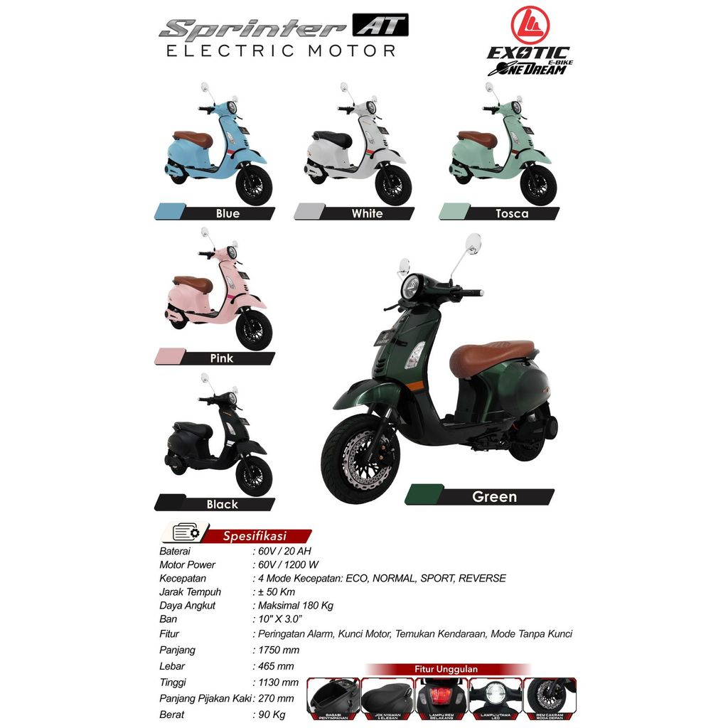 Sepeda Motor Listrik Exotic Sprinter AT 1200 Watt