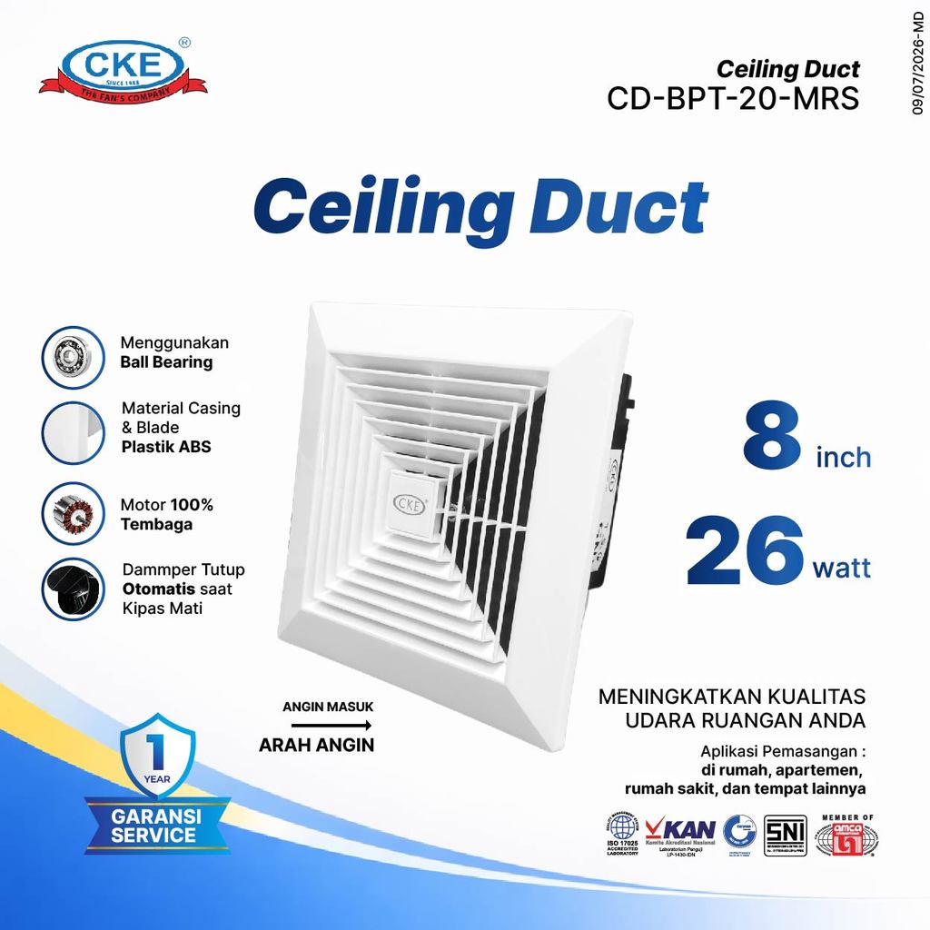 CKE Ceiling Duct BPT Series 8 Inch 220V Exhaust Fan Plafon Hexos Kamar Mandi