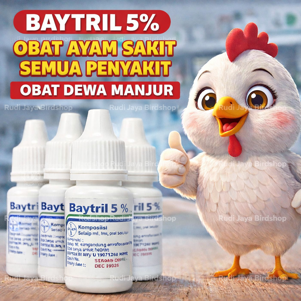 SEDIA BAYTRIL 5% 10ML ENROFLOXACIN OBAT ANTIBIOTIK AYAM SPEKTRUM LUAS OBATI INFEKSI PENCERNAAN PERNA