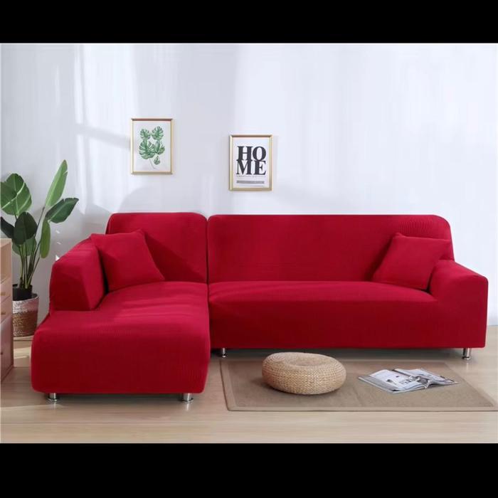 PROMOSarung Sofa L Santai Polos Cover Sofa Letter Bahan Polyester Elastis Bonus Styrofoam - ungu tua