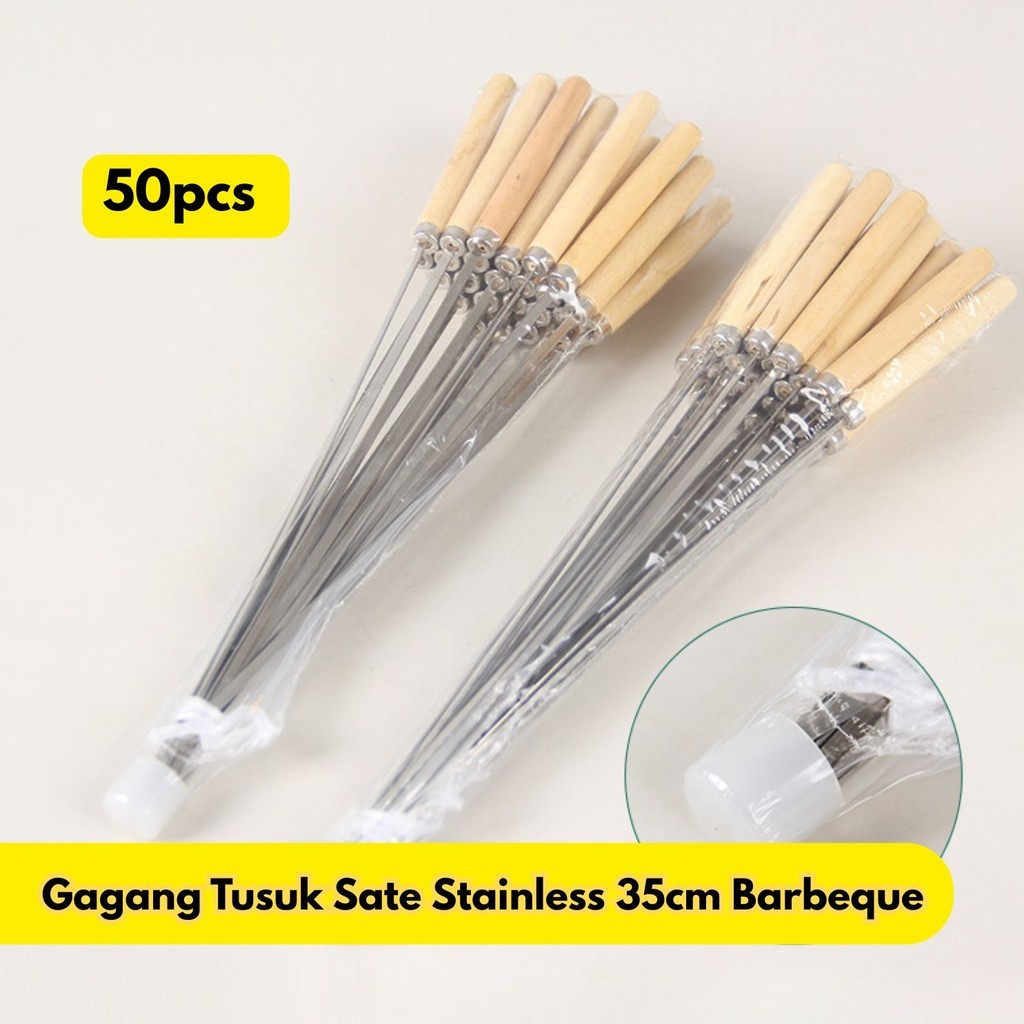 50pcs Gagang Tusuk 35cm Reusable Cooking Stainless Barbeque Sate Tools BR212