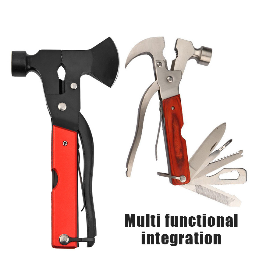 Alat Outdoor Camping Multifungsi 16 In 1 – Palu Kapak Tang Baja Karbon Tinggi, multitool survival an