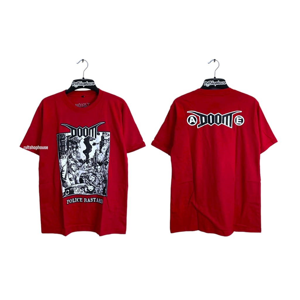 Populer (Band Doom) Kaos Band Punk Doom Merah - Police / T-shirt Punk / Kaos Distro