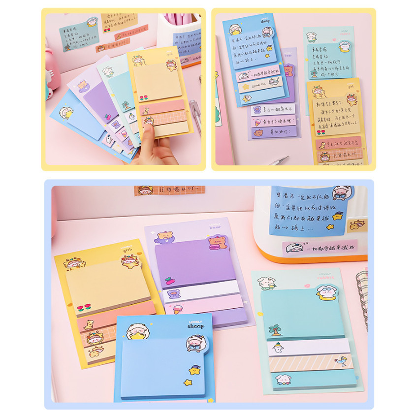 S6248 Paper Sticky Notes Cute Animal / Sticky Notes 4 Line / Pembatas Buku Motif Lucu /  Aesthetic S