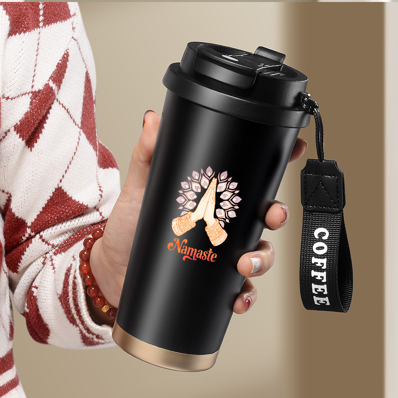 500ML Lily of the Valley Water Cup with Namaste Hand Print Design Simple and Easy to Understand Deta