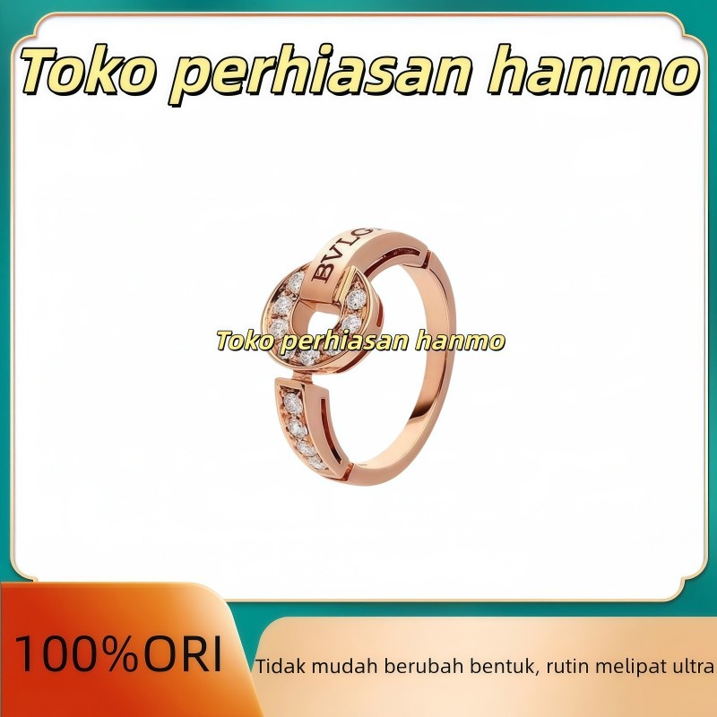 Genuine product BVLGARI women's ring 18K rose gold ring set with diamonds and featuring a copper coi