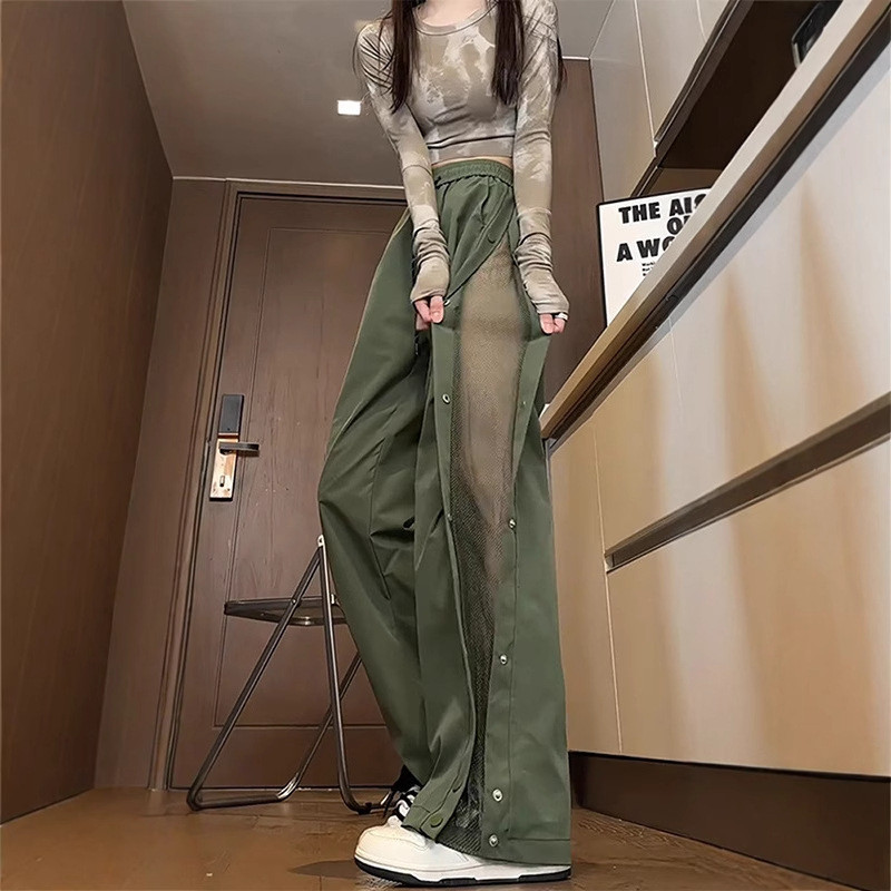 Celana Cargo Fungsional Gaya Amerika Hijau Tentara  Wanita, Cepat Kering, Tahan Air, Celana Kancing