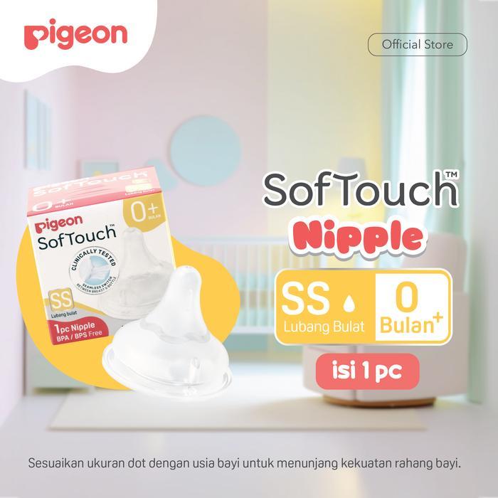 PIGEON SofTouch Nipple Dot Wide Neck - 1pc Box | Pilih Size | Dot Seperti Payudara Ibu | Elastis & L