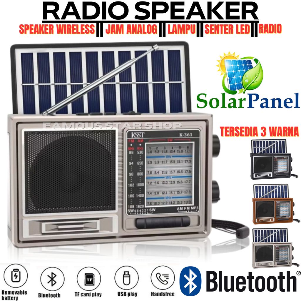 Terlaris Speaker Bluetooth Solar Charger F 361 Travel Sound Radio Fm FLECO F-361 Speaker Extra Bass 