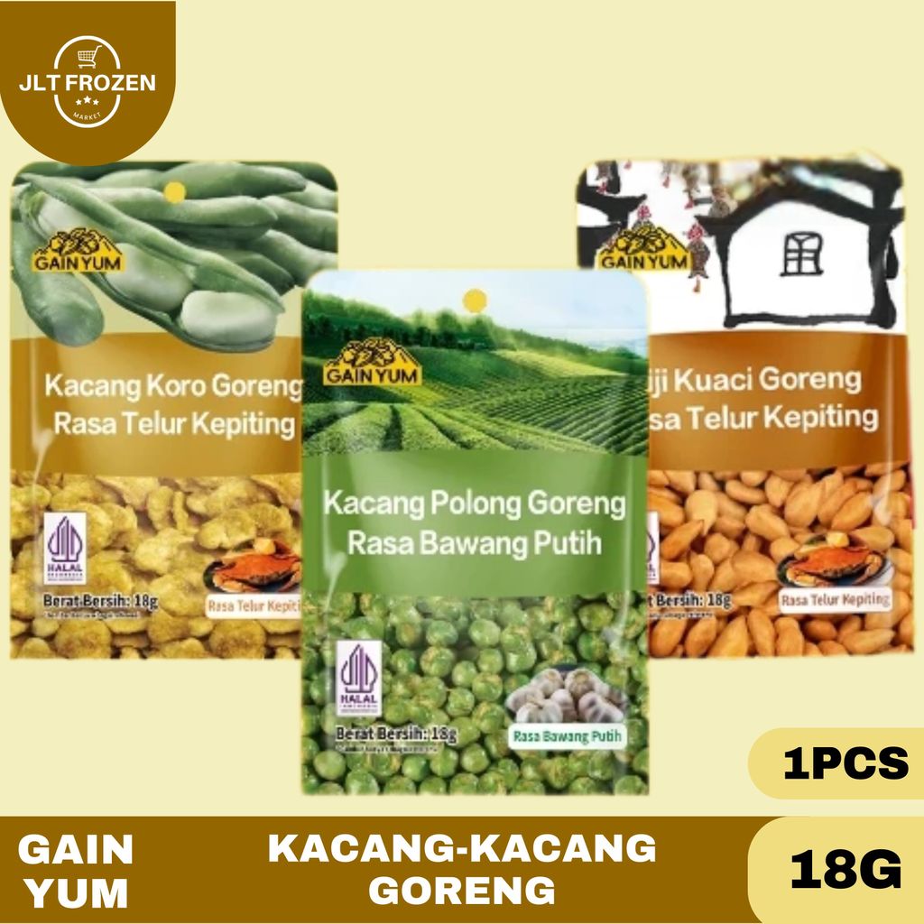 Gain Yum / 1PCS / 18G / Kuaci Kupas Rasa Telur Kepiting / Kacang Polong Rasa Bawang Putih / Dan Kaca