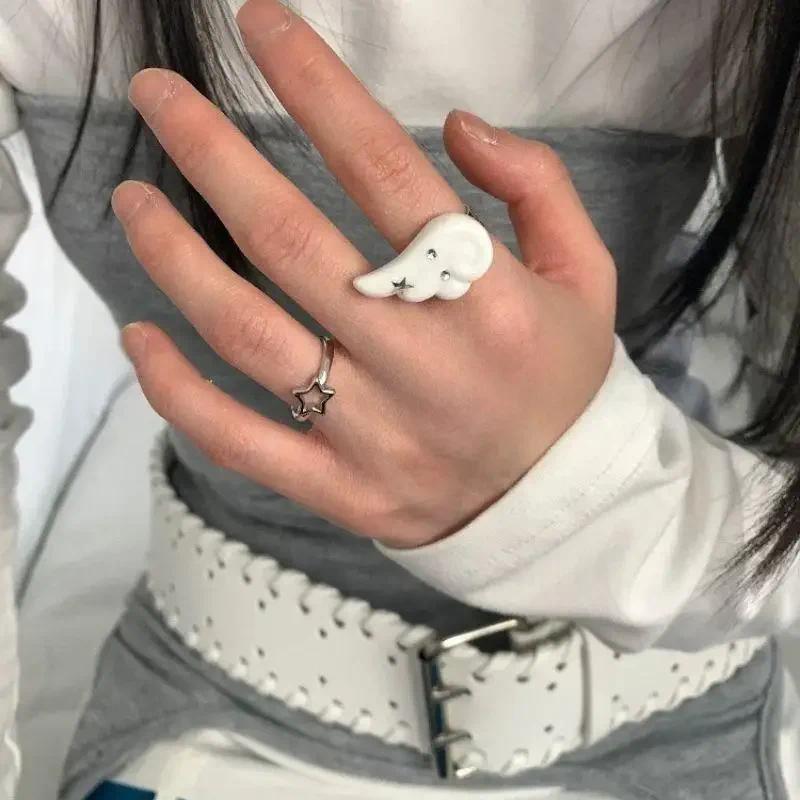 Y2K Wings Star Wings Set Korean Angel Wings Five-Pointed Star Design Open Ring For Women Men Punk Go