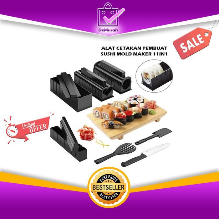 SUSHI MAKER PROFESSIONAL 10 SET / CETAKAN SUSHI LENGKAP Alat Bulat Hitam Plastik - Sushi Maker