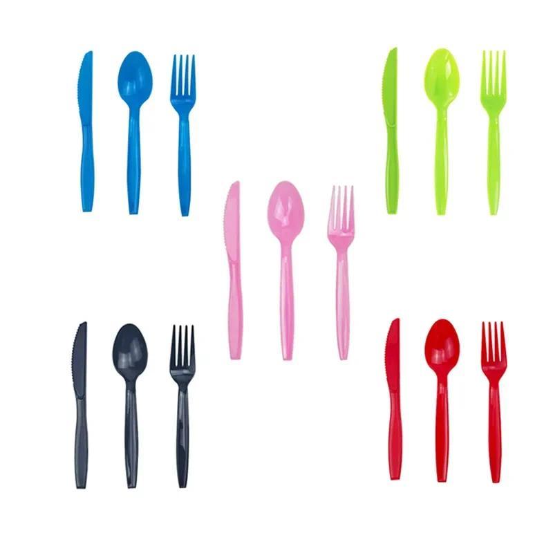 Disposable Plastic Fork Spoon Set for Birthday Wedding Party Fruit Dessert Hotel Catering One-time U