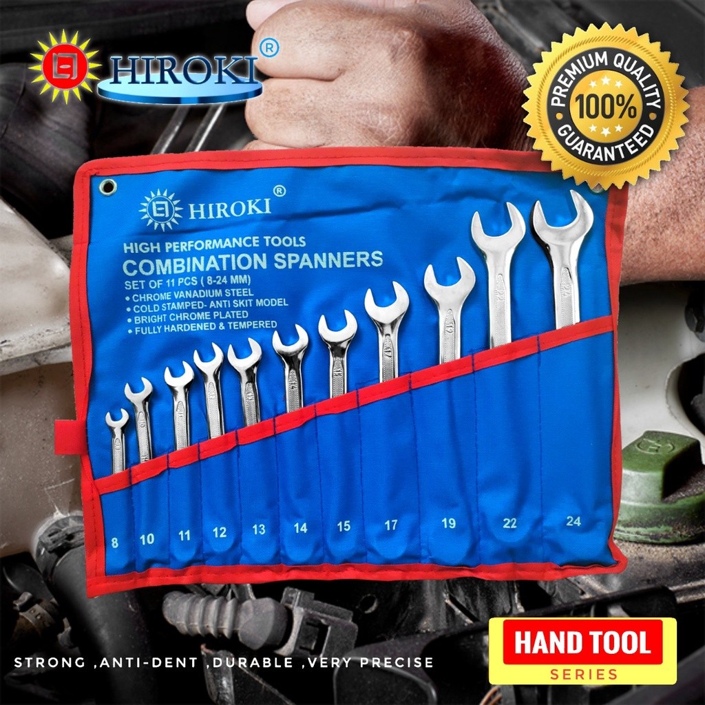 HIROKI Kunci Ring Pas set 8 - 24mm (11pcs) / Kunci 8 10 11 12 13 14 15 17 19 22 24 mm Original kuali