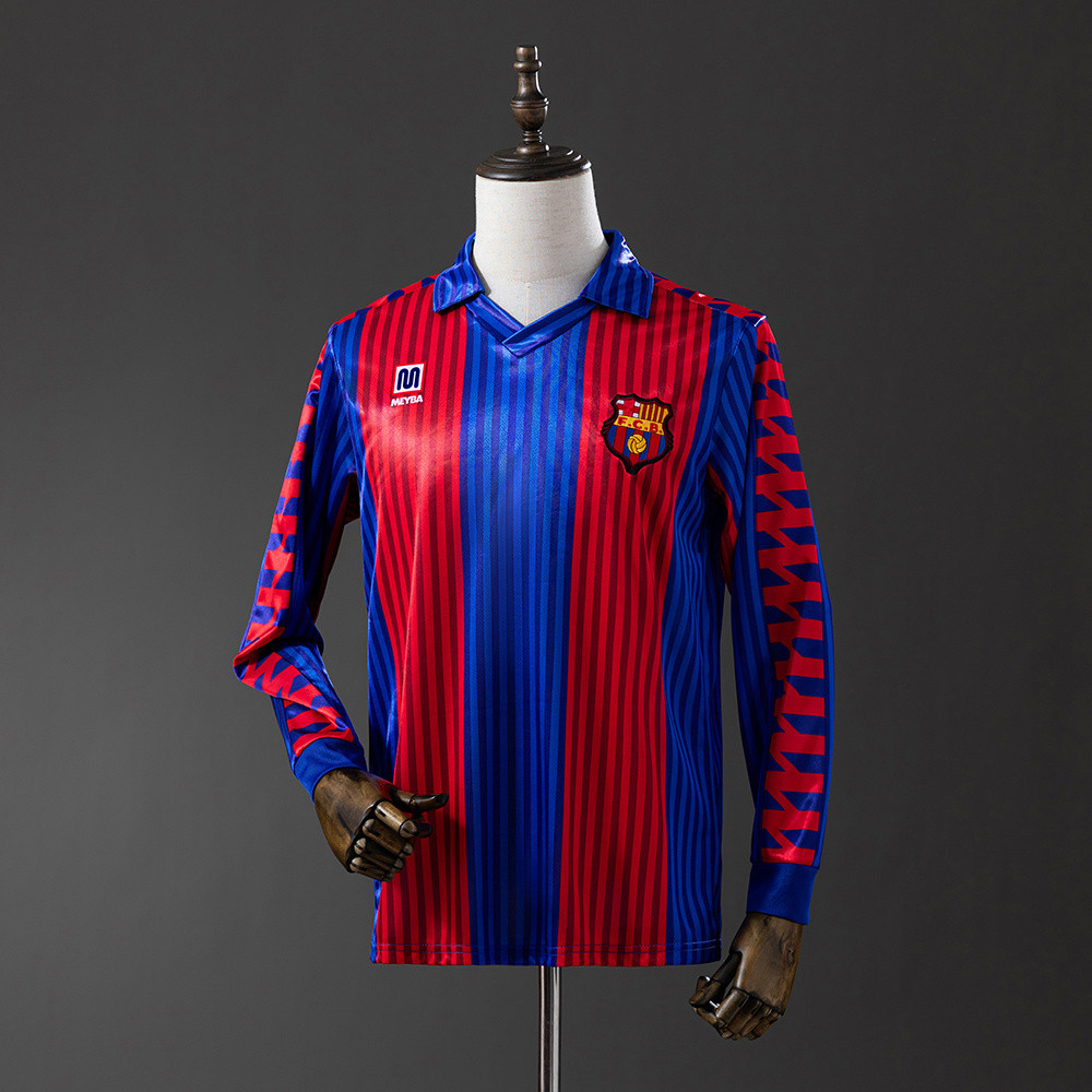 Jersey Barcelona 1992 Home Long Sleeve Retro T shirt pria
