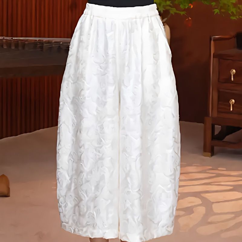 Celana jacquard wanita Cina, longgar dan ramping, celana jacquard satin.