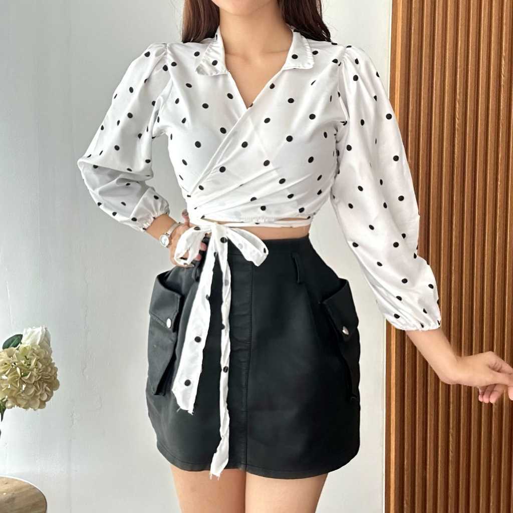 Glovera —— (Real Picture) Angelie Polka Wrap Top Loly Top Basic Kalea Wrap Top Desita Crop Wrap Blou