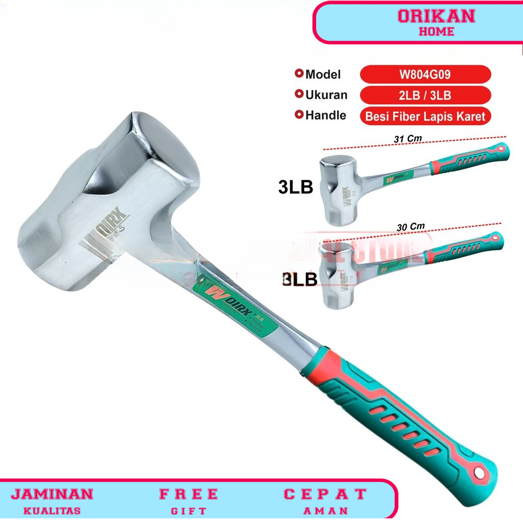 WOIRX TOOL Bogem Palu Batu Besi 2LB 1kg 3LB 1.5kg Gagang Fiber