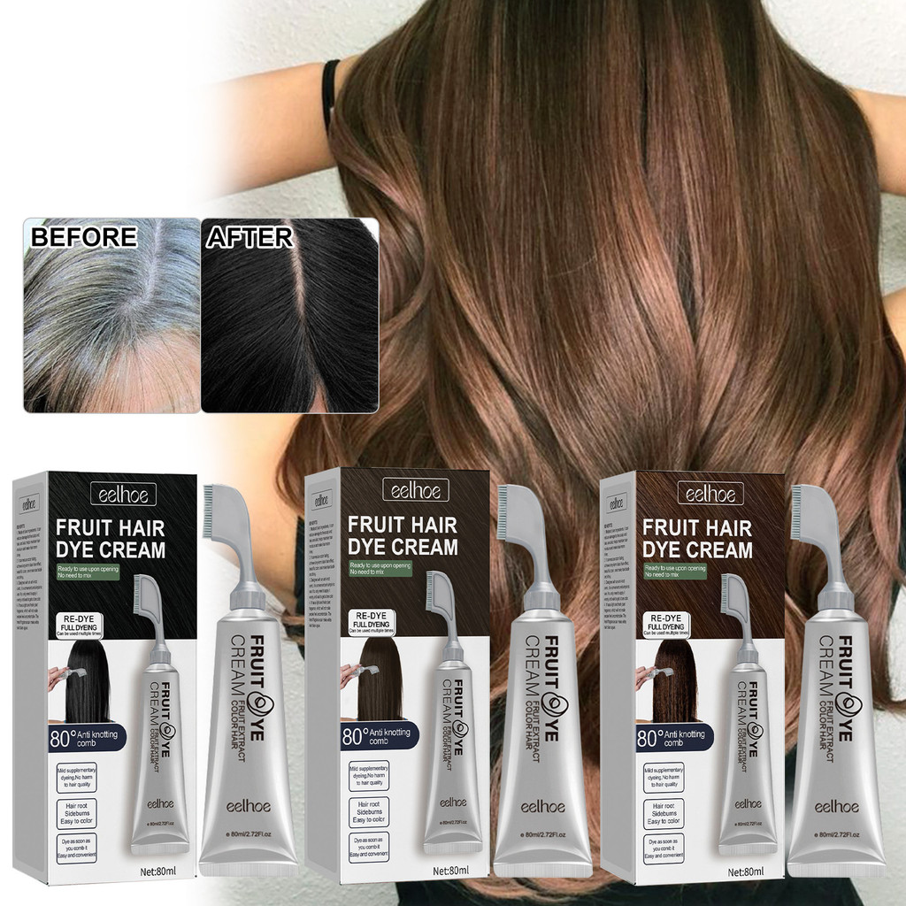 EELHOE Fruit Hair Dye Cream Pewarna Rambut Fruity Dengan Sisir Cream Pewarna Uban dengan Sisir Tanpa