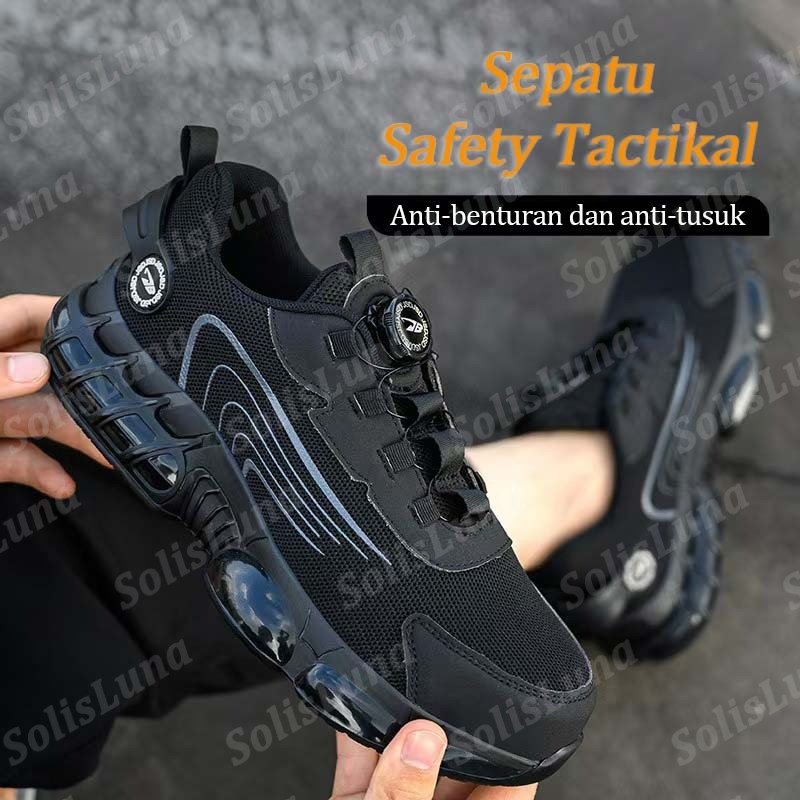 safety tactikal tali Sepatu Safety Tali Putar Ujung Baja Casual Sporty Pria Wanita Nyaman Sepatu Saf