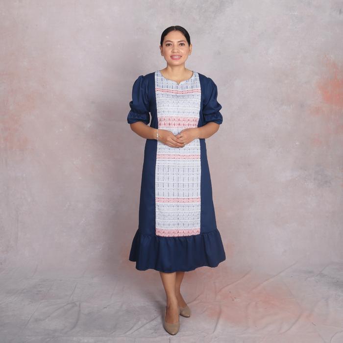 ress Etnik Tenun Ulos Pucca Toba Asli Model Rotua - HIjau, S LD 85 CM