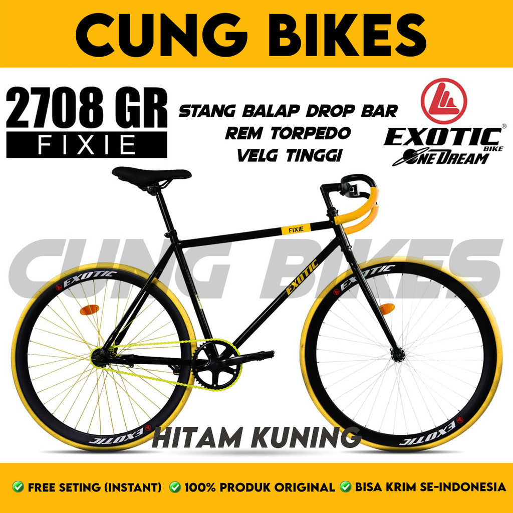 Sepeda Balap Sepeda Fixie EXOTIC 2708 GR 700C Rem Torpedo velg tinggi stang balap dropbar