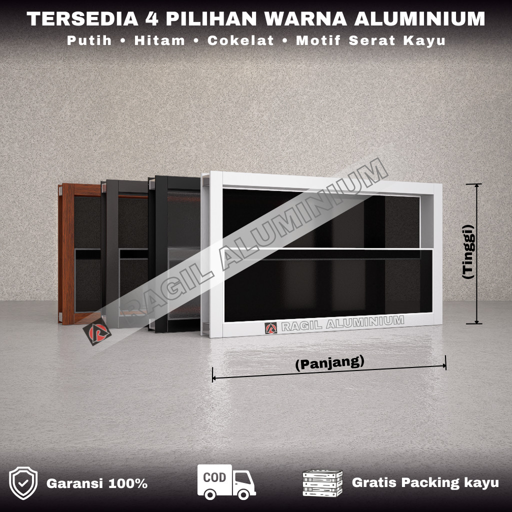 Jendela Aluminium Boven Kaca Zig Zag ZigZag Tinggi 50 cm x Panjang 80 cm (50x80)