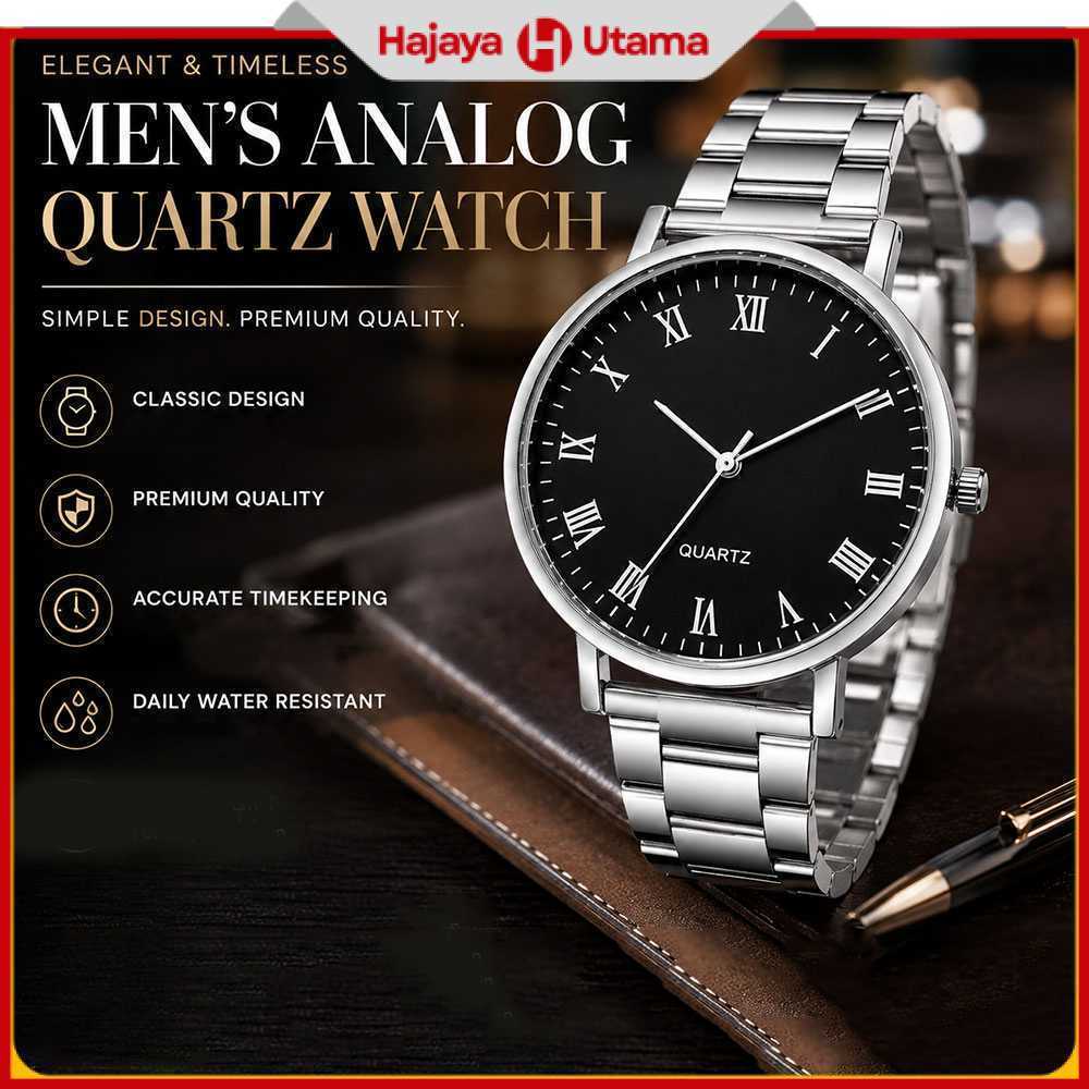 Jam Tangan Analog Pria Elegant Quartz Stainless Steel 38mm - 23100