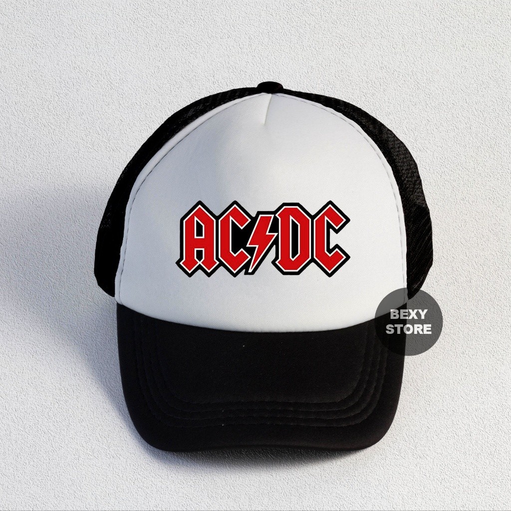 {MONKEY STORE} Topi ACDC Red Font Trucker / Topi Band / Topi Baseball / Trucker Hat / Topi Jaring Di
