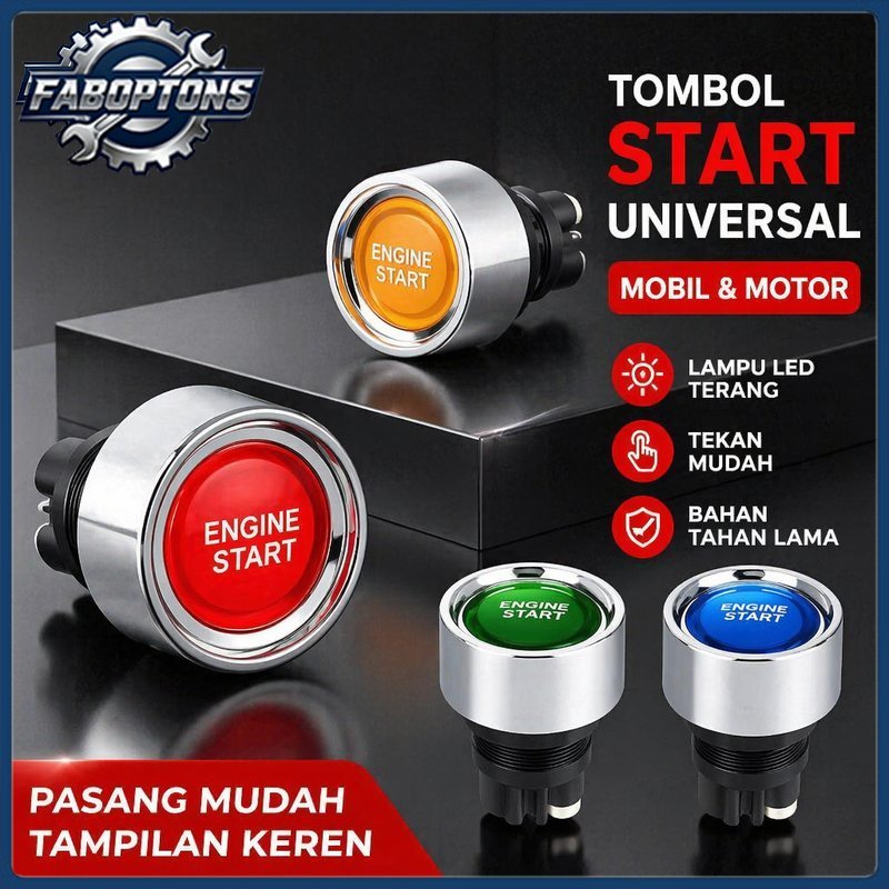Saklar Tombol Start Engine Led Mobil Universal Switch Bulat On Off Anti Air Keyless