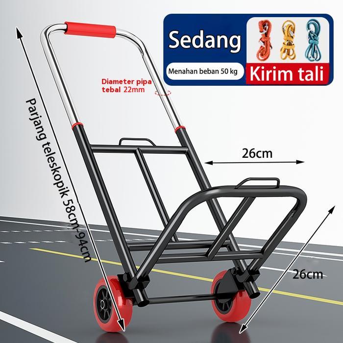 Troli Lipat Mini Portable Baja Tebal Kapasitas 50-150KG Gerobak Dorong Serbaguna Roda Karet Anti Sel
