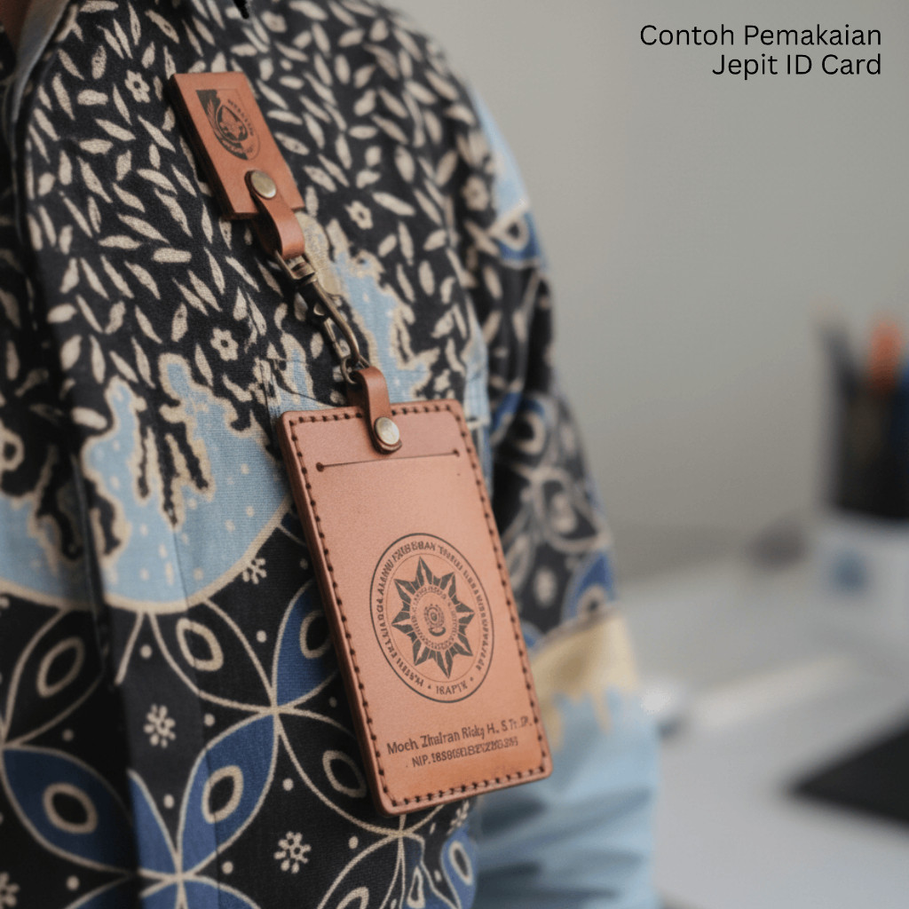 Terbaru ID Card Kulit Sapi Asli 1 Kartu Custom Gantungan Lanyard Namaetag Holder Custom Logo ASN, PN