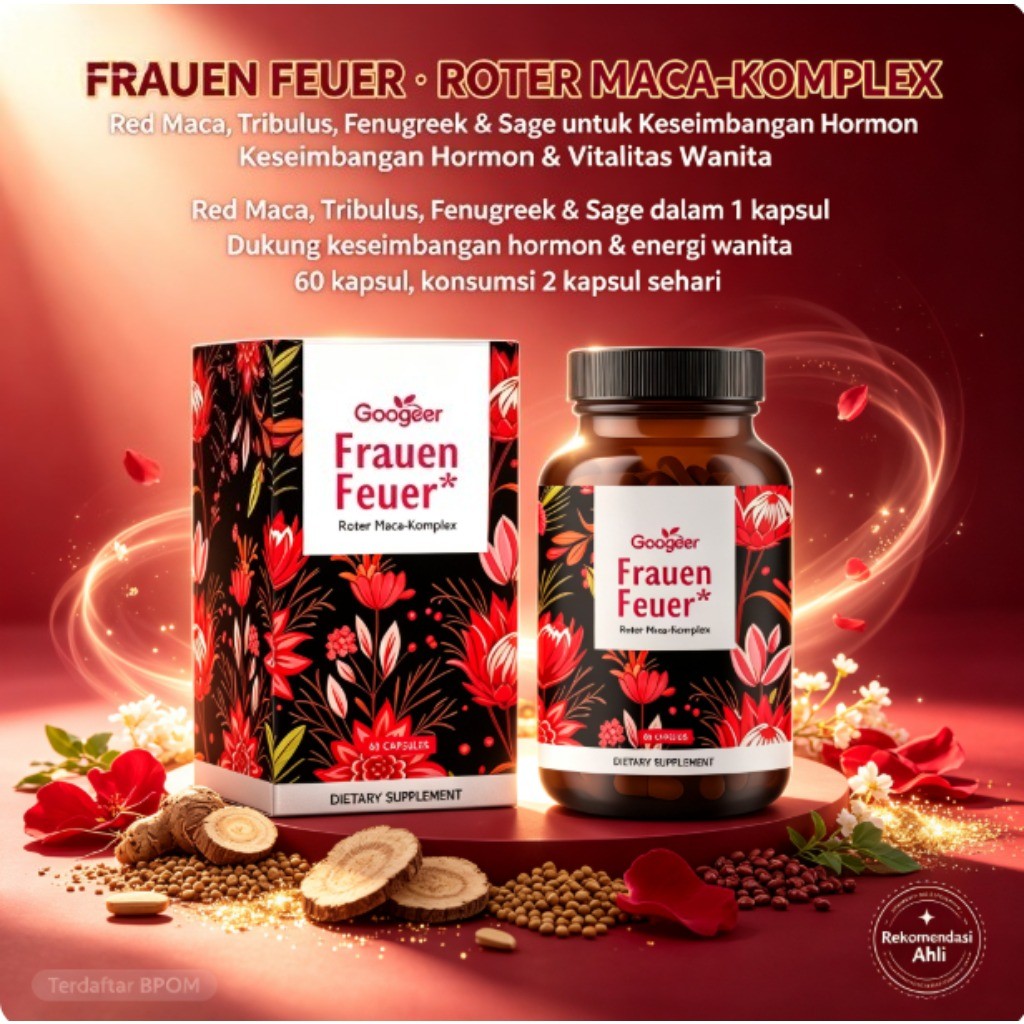 Goog Frauen Feuer Roter Maca-Komplex 60 Kapsul, Ekstrak Maca Merah, Tribulus, Fenugreek & Sage, duku