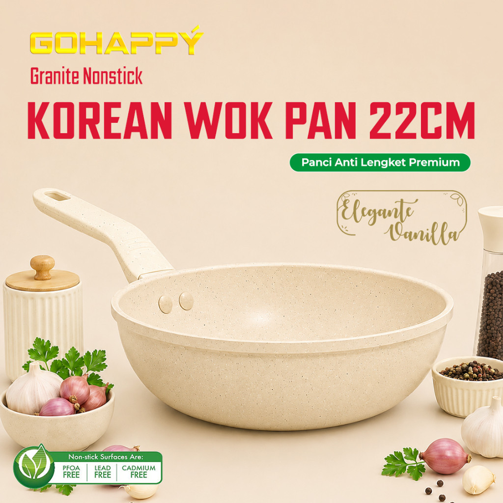 GOHAPPY PANCI GRANITE KOREAN Wok fry milk sauce pan spatula silikon wajan korea G90 NONSTIK