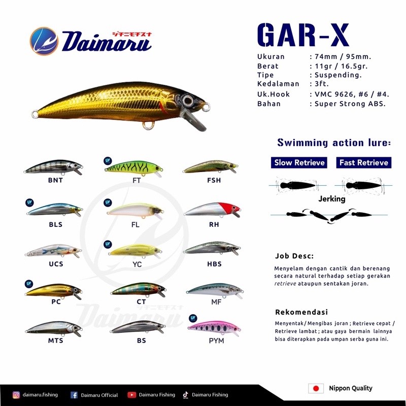 lure daimaru gar x 74mm 95mm