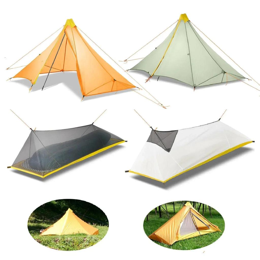 1 Person 4 Season Ultralight 20D Nylon Both-side Silicon Coated Rodless Pyramid 410g Flysheet or Sum