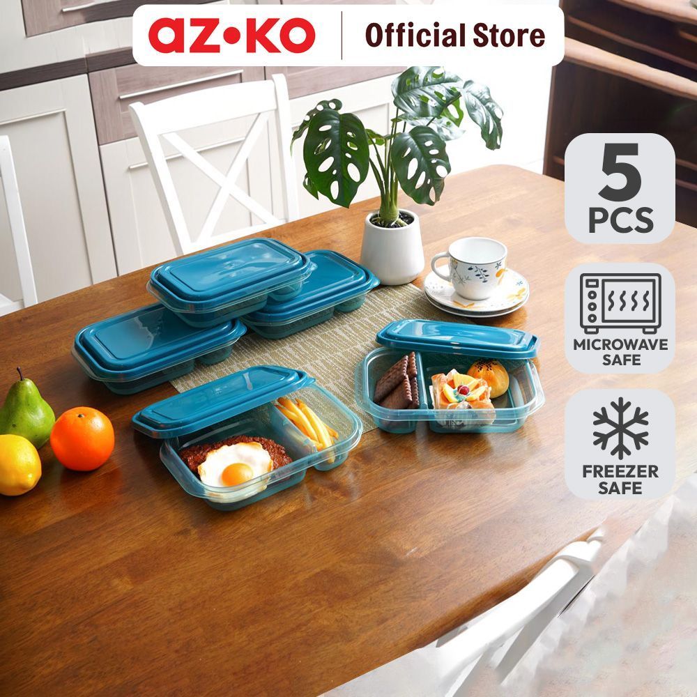 Picas Milly Wadah Makanan 2 Sekat Rectangle Set 5 pcs - Biru