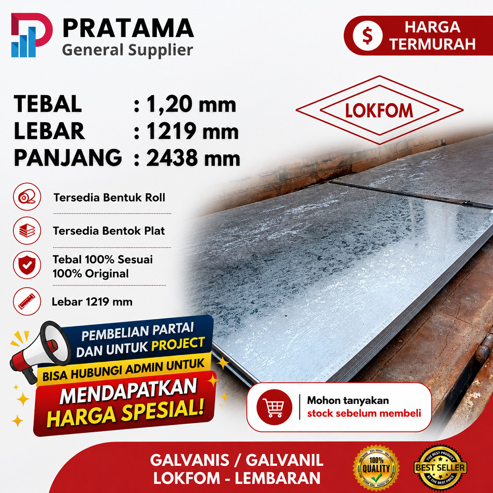 Plat Galvanis 1.2mm x 120cm x 240cm plat galvanis lembaran BJLS Lokfom surabaya