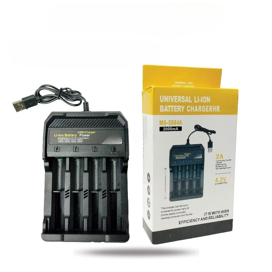 Charger Baterai 18650 MS-5D84 4 Slot 2000mA USB Desktop Casan Batre Li-ion 14500 16340 18500 26650
