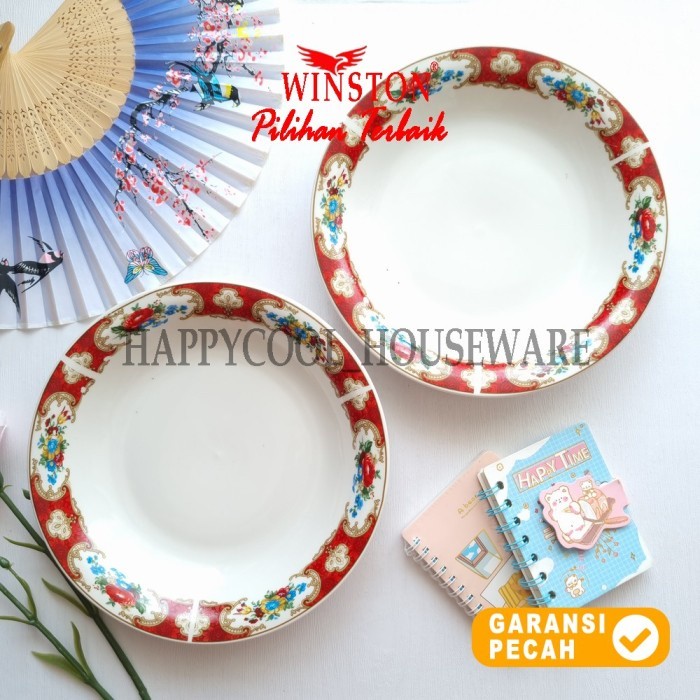 WINSTON 1pcs Piring Keramik KLASIK RED 9,25inch Piring Makan 23,5cm