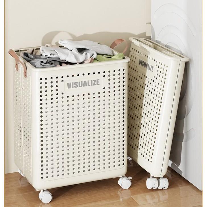 Keranjang Baju Kotor Lipat Plastik Laundry Basket Tempat Cucian Pakaian Roda - Medium