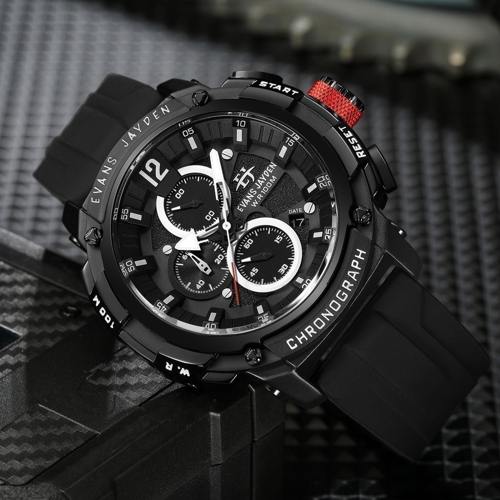 Jam Tangan Evans Jayden 9617 Rubber Silicon Kaca Sapphire Chronograph Water Resistant 5ATM