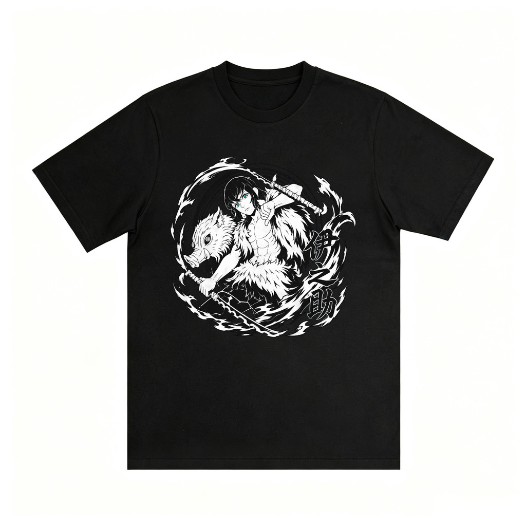 Kaos Oversize Anime Kimetsu No Yaiba Inosuke Hashibira Pose Aksi Dua Pedang Nichirin Topeng Babi Mot