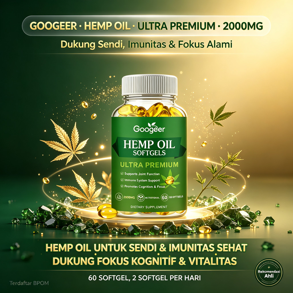 Googeer Hemp Oil 60 Softgels 2000mg, dukung sendi, imunitas & fokus alami ly82239