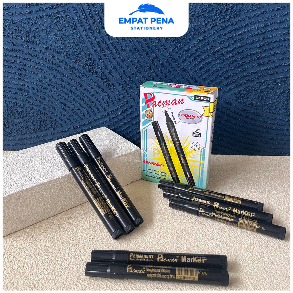[1 PCS] Spidol PACMAN Permanent Hitam PC-1996 - Spidol Anti Air Tidak Bisa Dihapus Grosir Alat Tulis