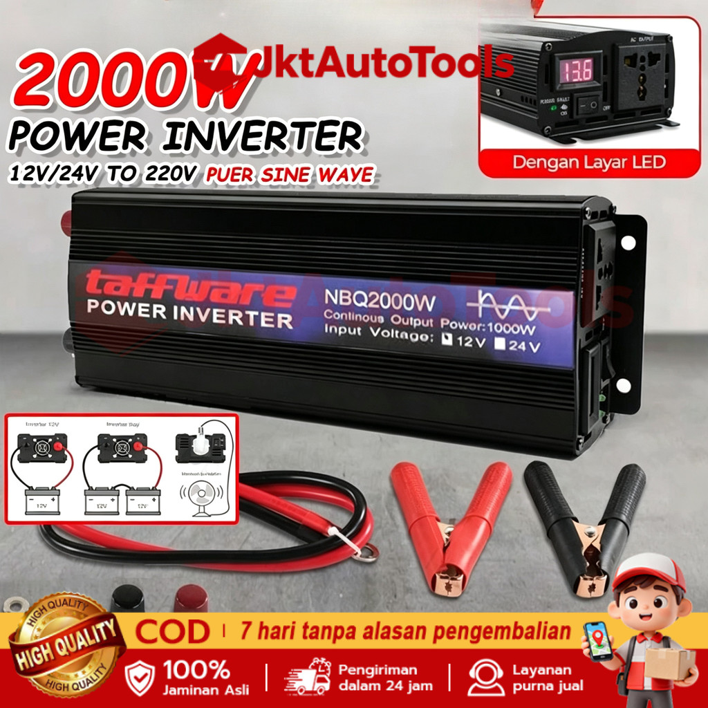Power Inverter 2000W Inverter DC 12V to AC 220V Pengubah Arus DC ke AC Solar Power Aki